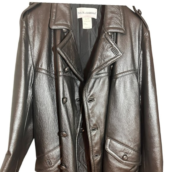 DOLCE & GABBANA MEN'S BLACK LEATHER PEACOAT JACKET / SZ 46 (LARGE) - Picture 11 of 15